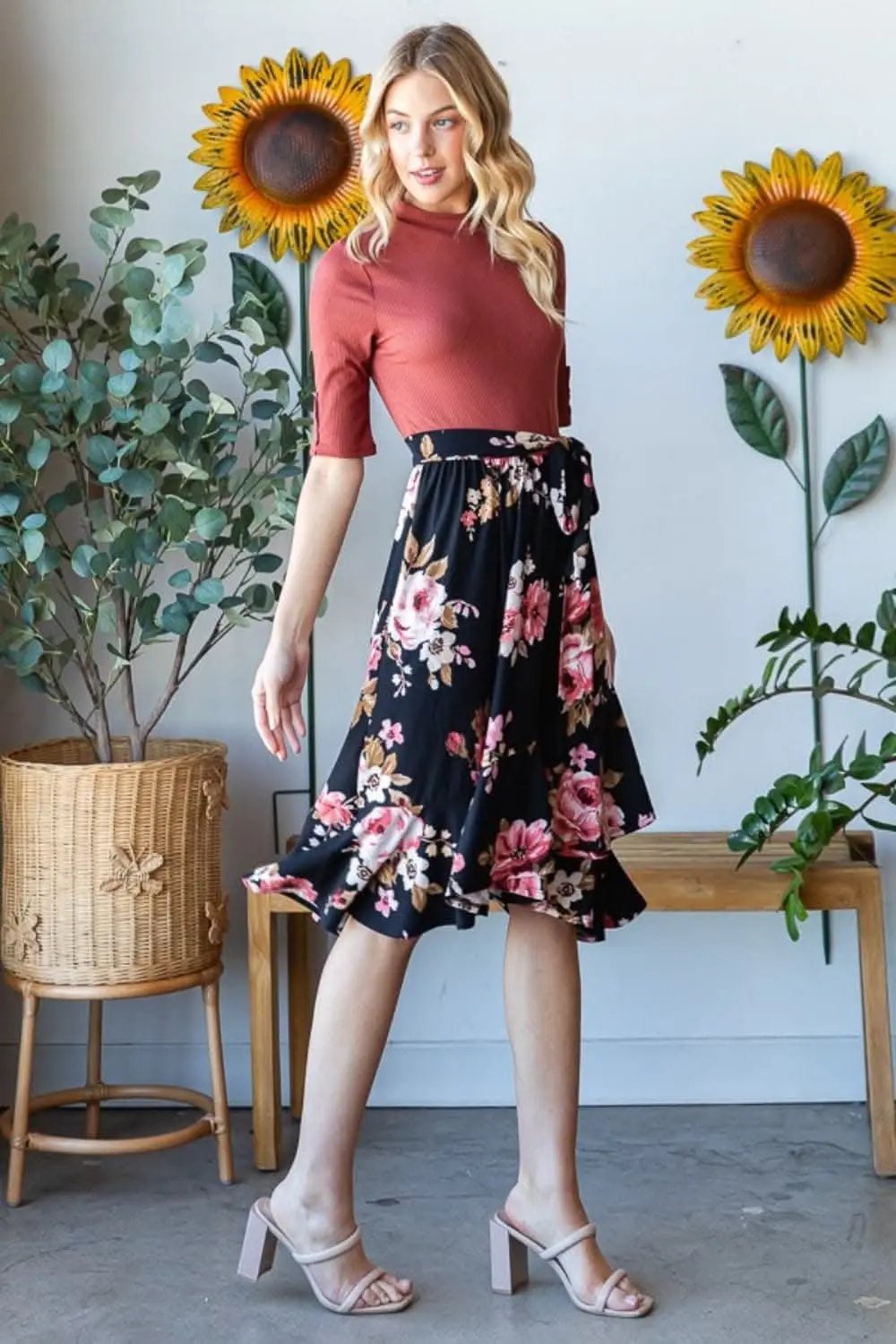 Reborn J Floral Wrap Ruffle Hem Skirt - Love Salve